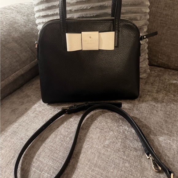Kate Spade Black Satchel with Cream Bow with crossbody strap - Picture 4 of 4